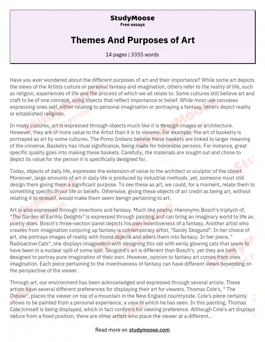 Themes And Purposes of Art