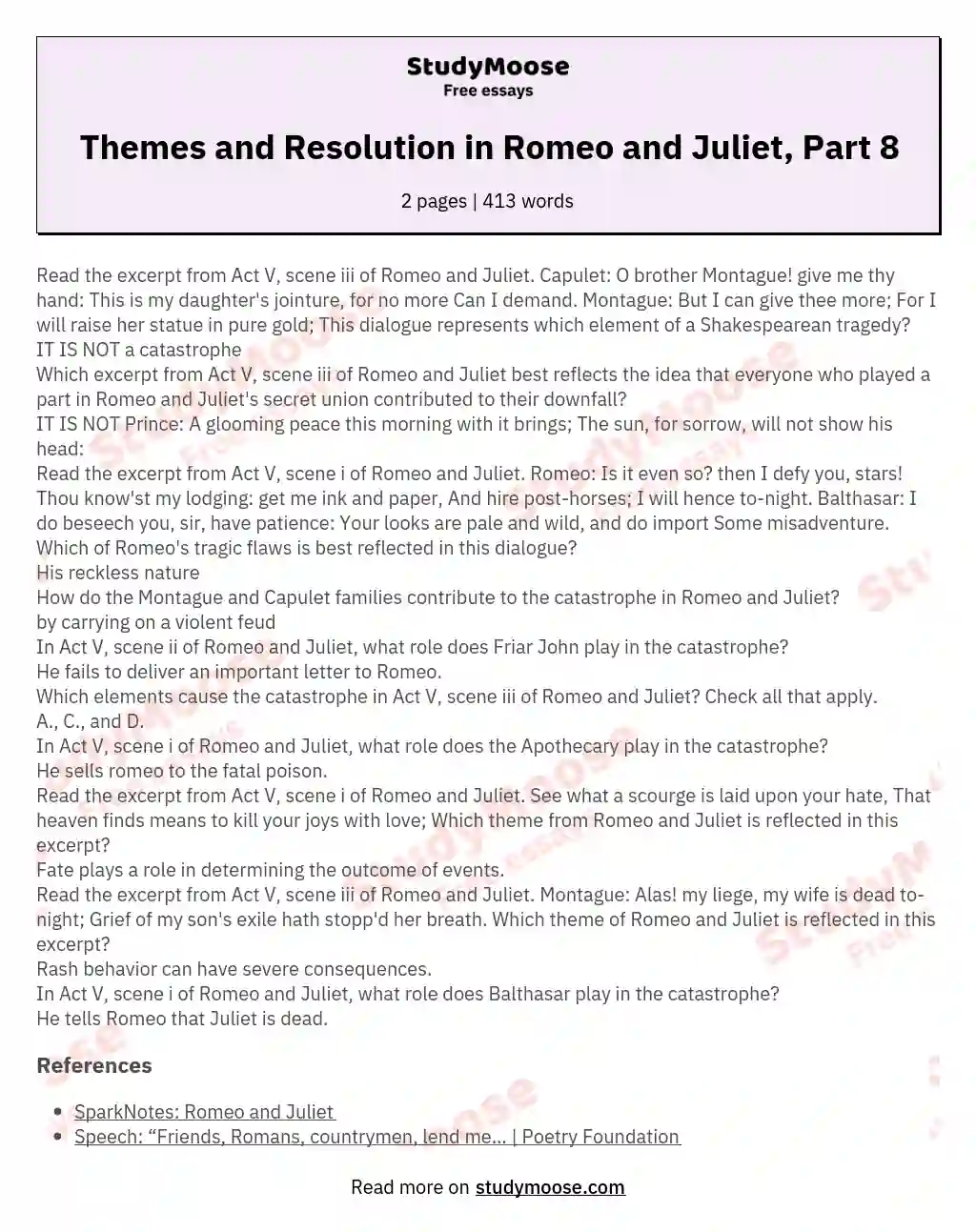 Themes and Resolution in Romeo and Juliet, Part 8 essay