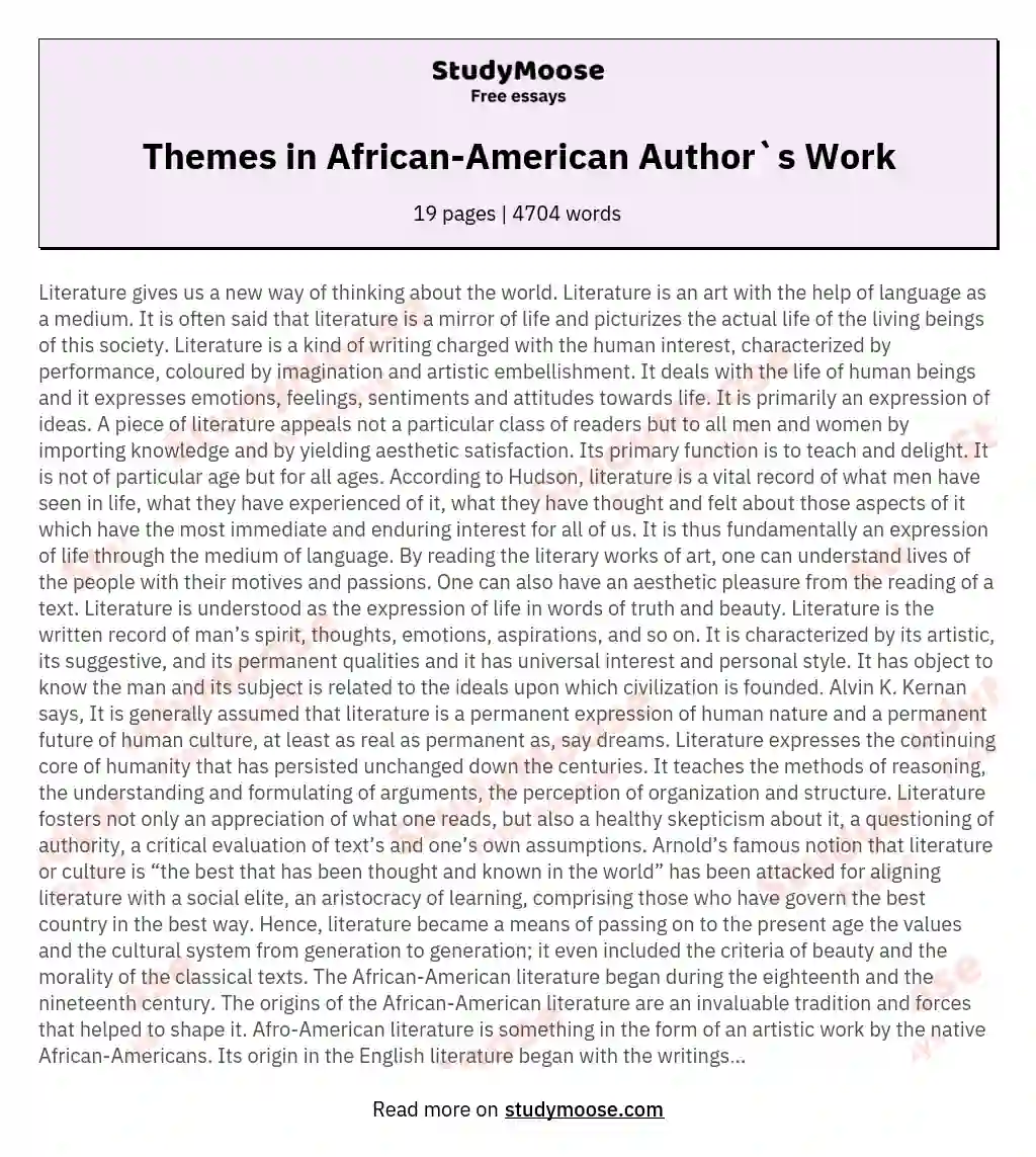 Themes in African-American Author`s Work