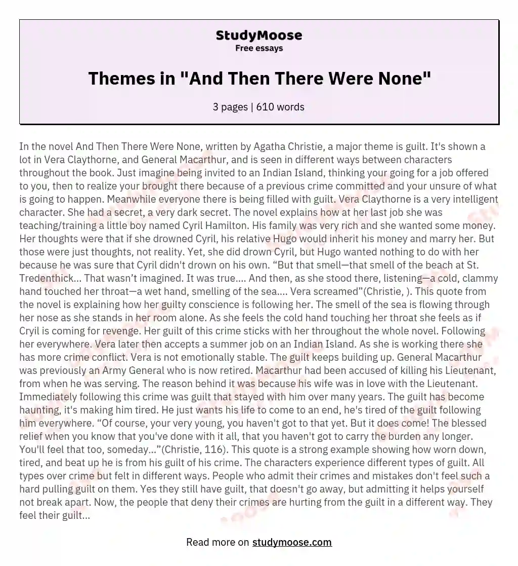 Themes in "And Then There Were None" essay