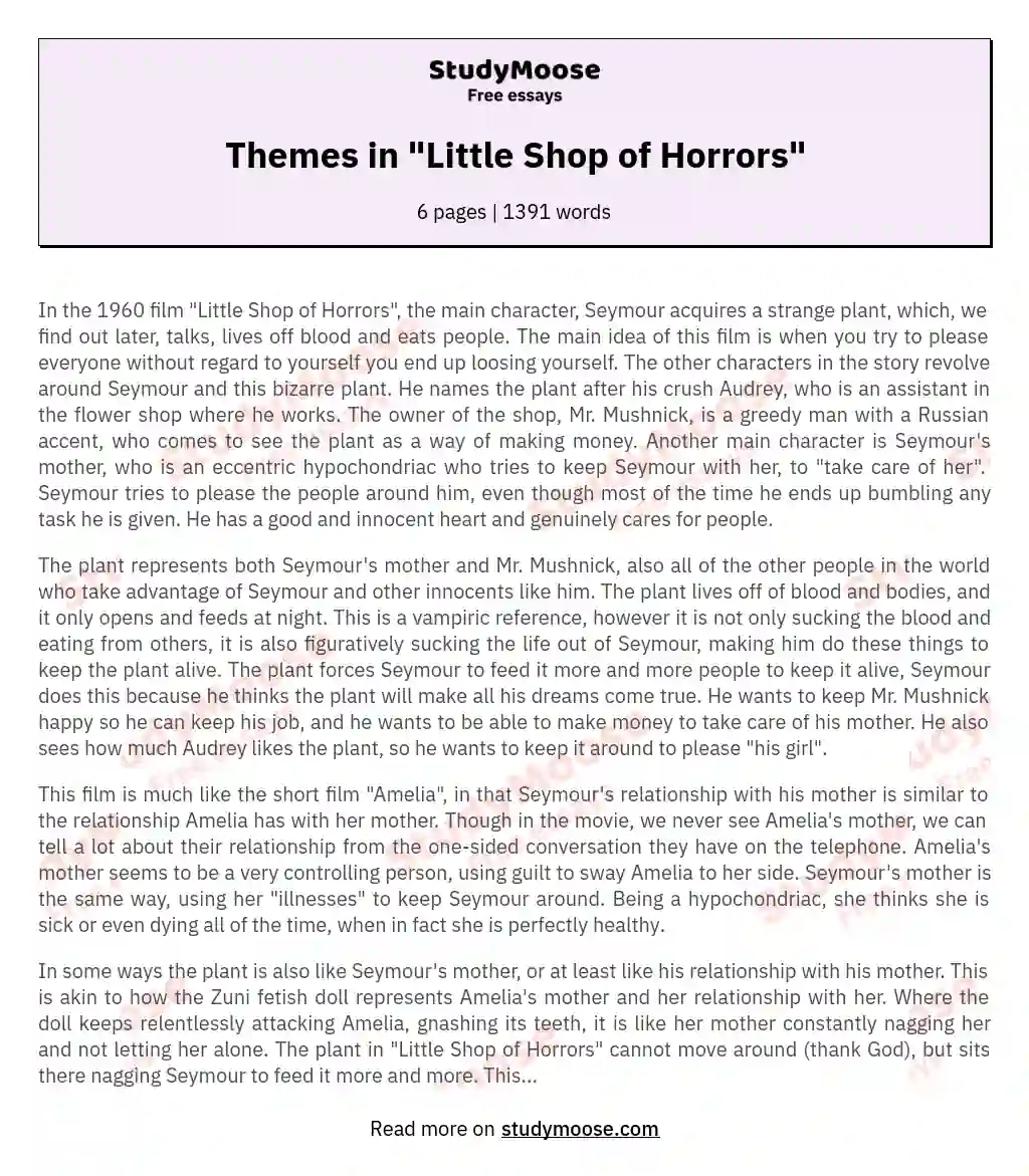 Themes in "Little Shop of Horrors" essay
