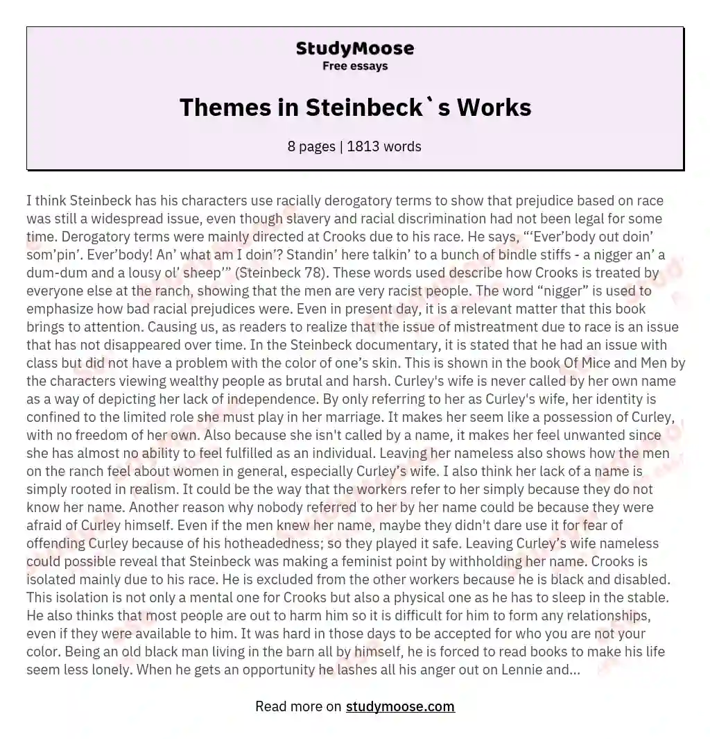 Themes in Steinbeck`s Works essay