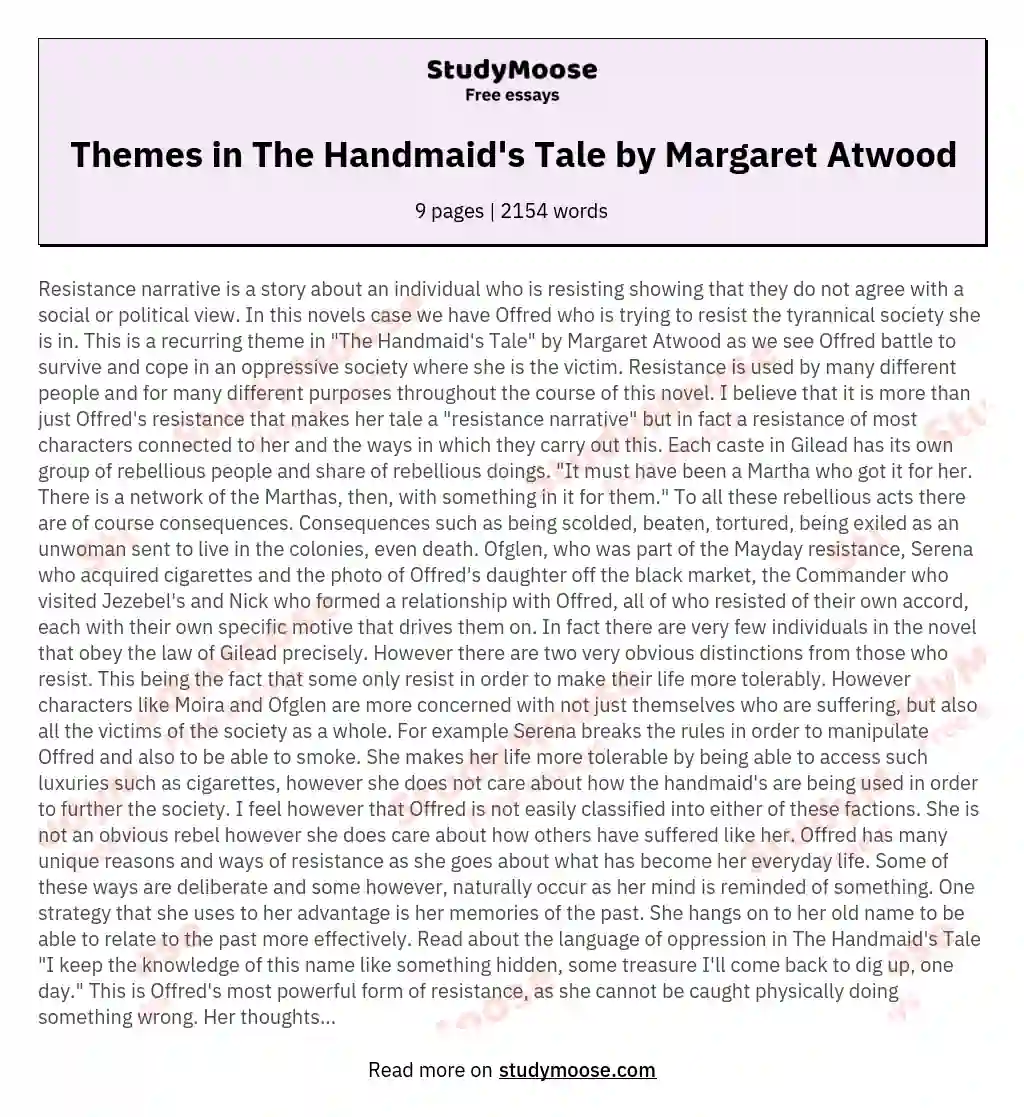 Themes in The Handmaid's Tale by Margaret Atwood