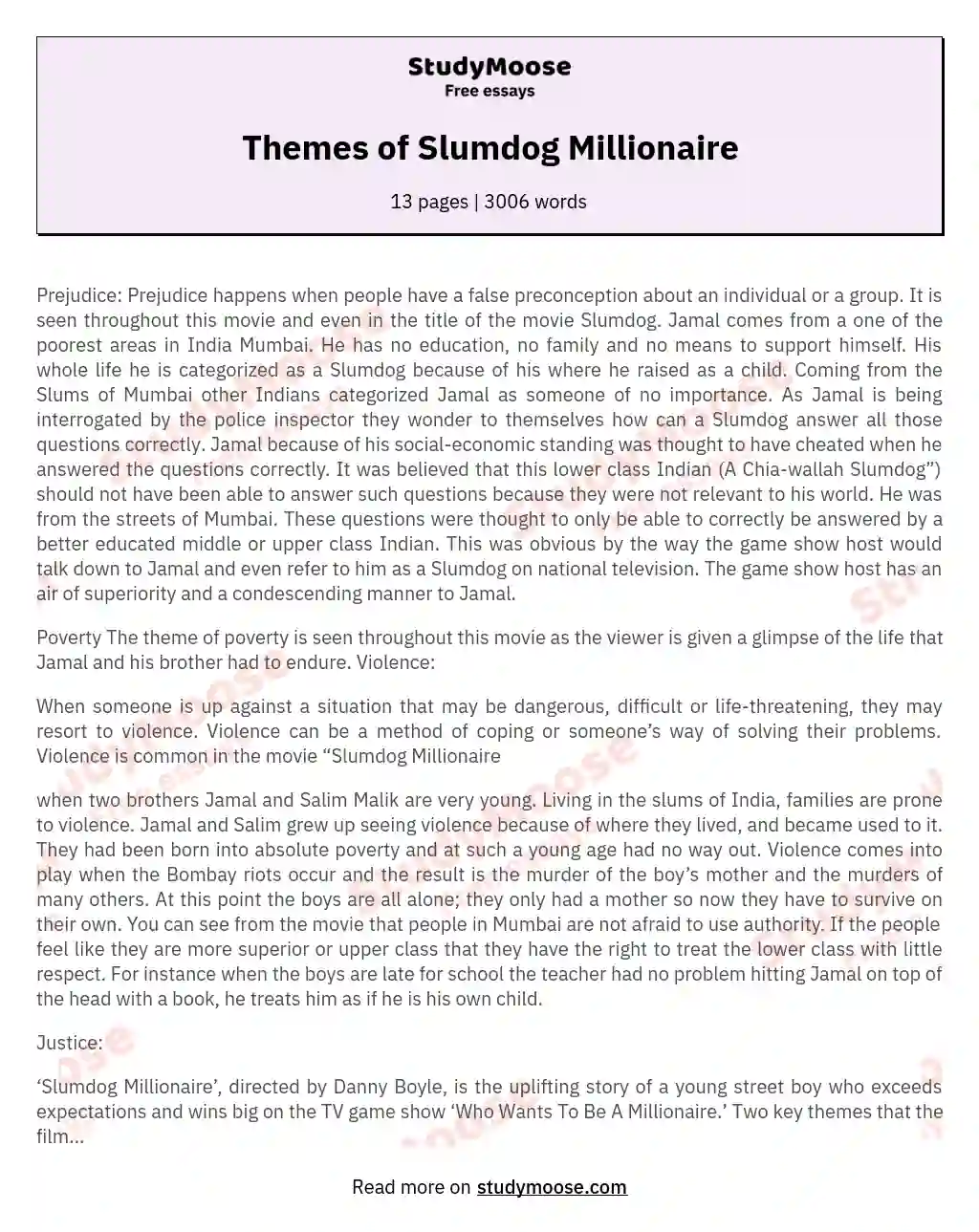 Themes of Slumdog Millionaire essay