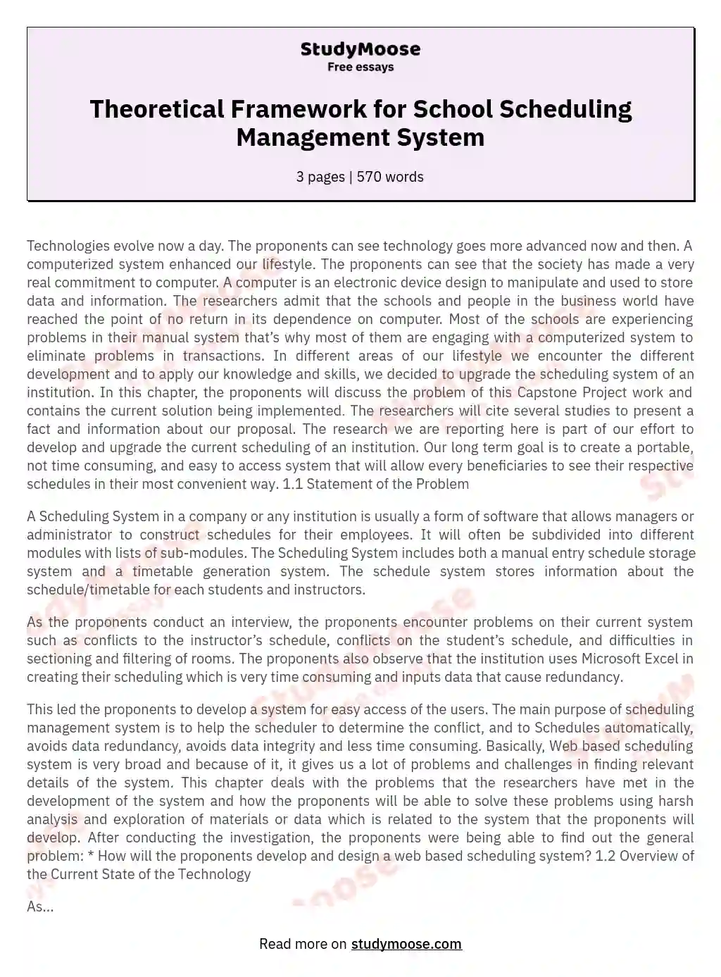 Theoretical Framework for School Scheduling Management System essay