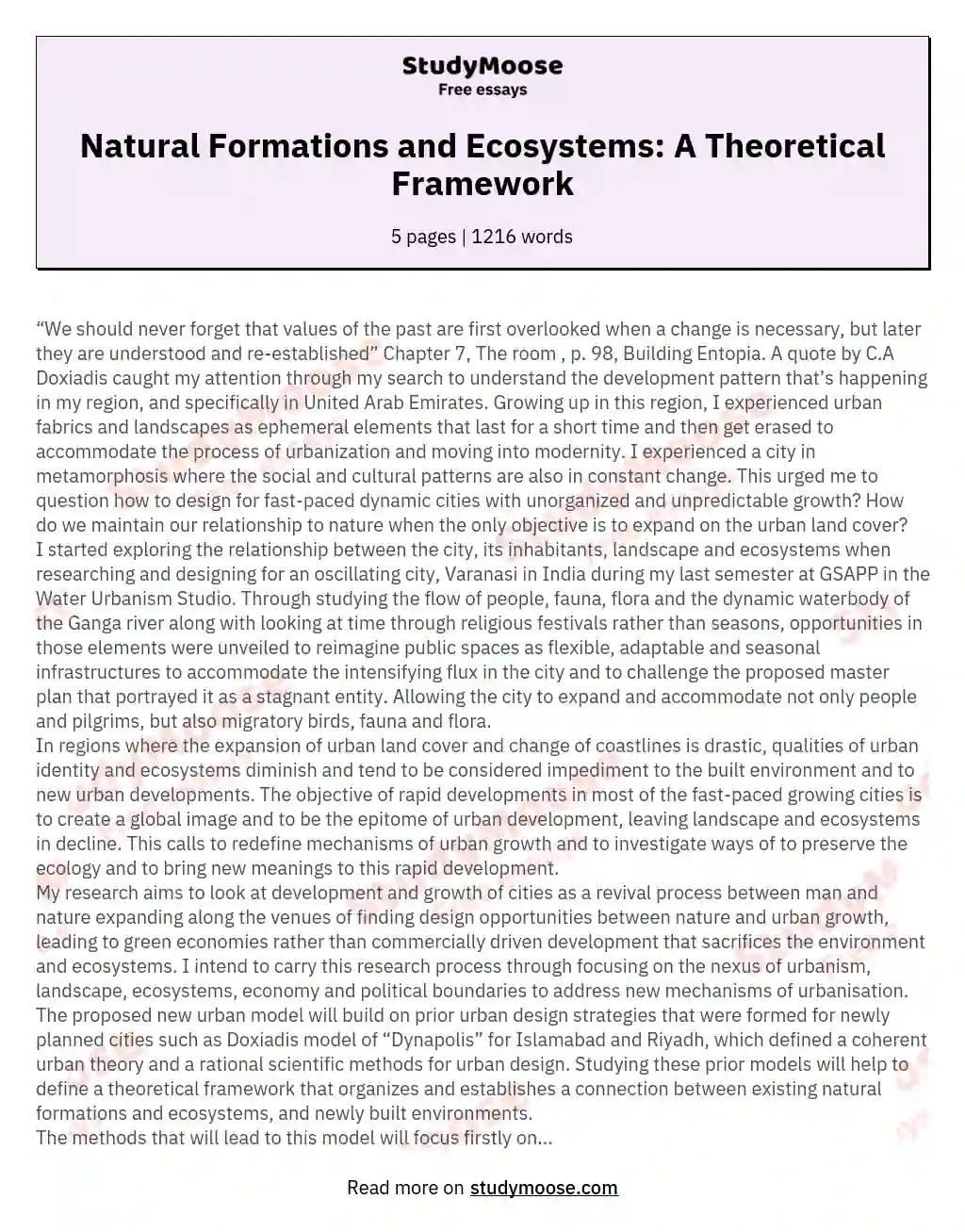 Natural Formations and Ecosystems: A Theoretical Framework essay
