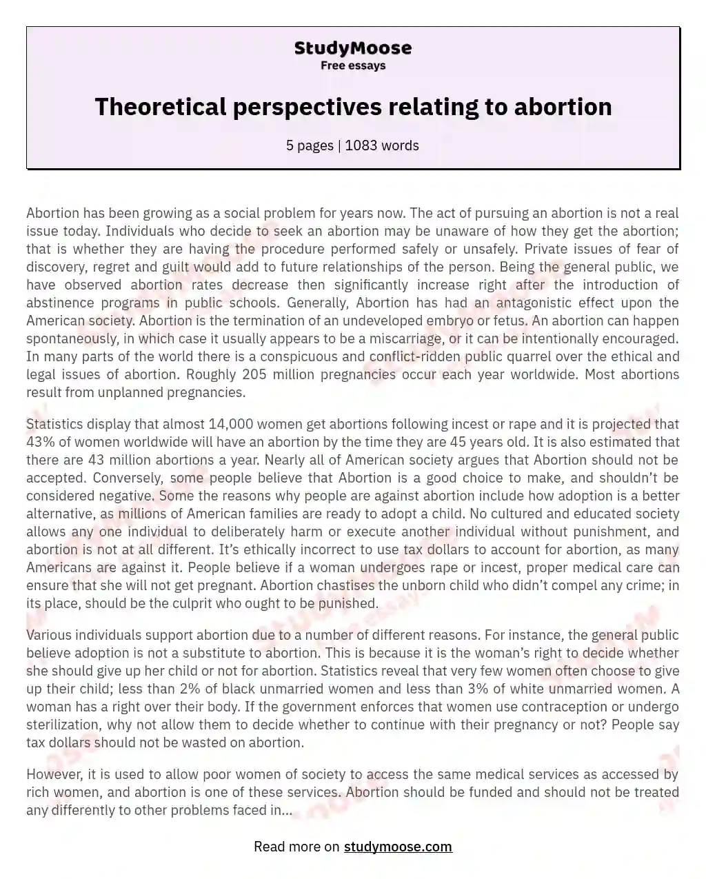 Theoretical perspectives relating to abortion essay