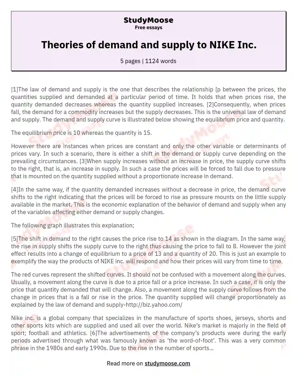 Theories of demand and supply to NIKE Inc. essay