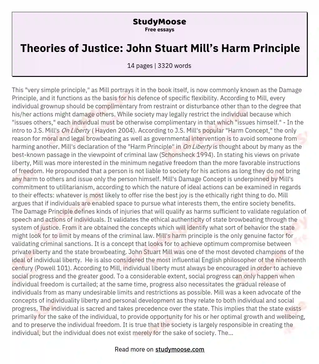 Theories of Justice: John Stuart Mill’s Harm Principle