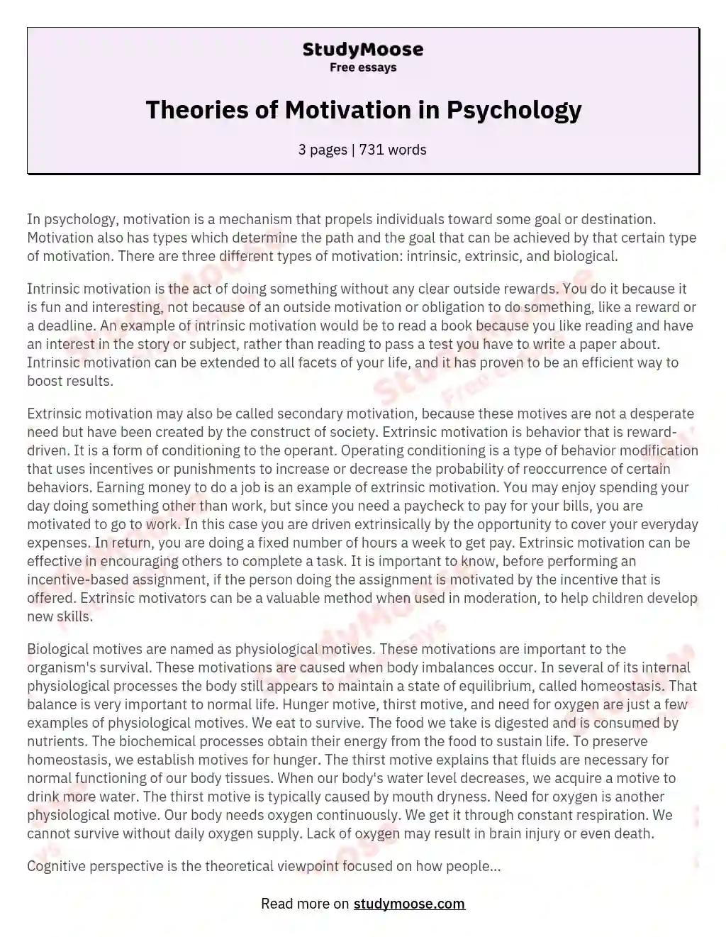 Theories of Motivation in Psychology essay