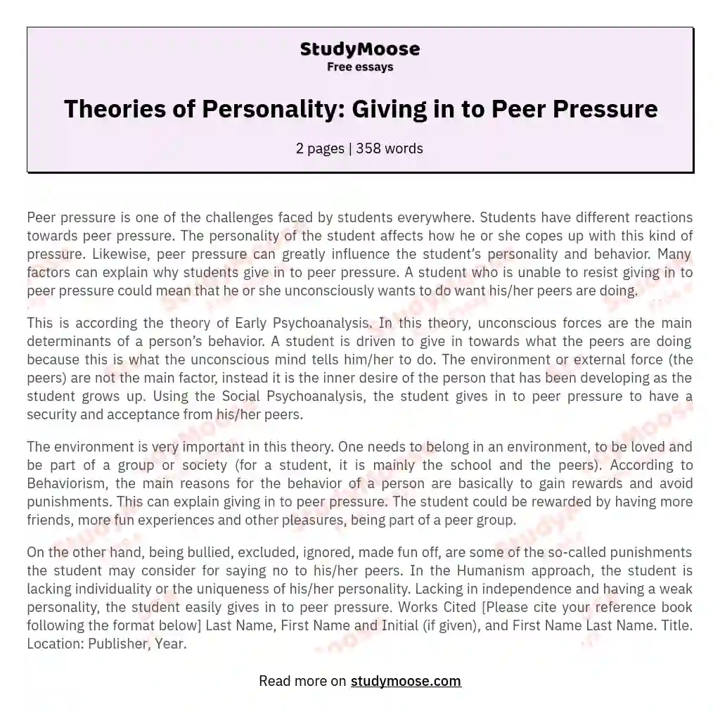 Theories of Personality: Giving in to Peer Pressure essay