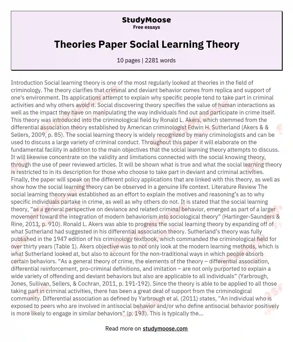 Theories Paper Social Learning Theory essay