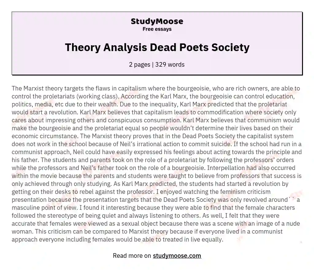 Theory Analysis Dead Poets Society essay