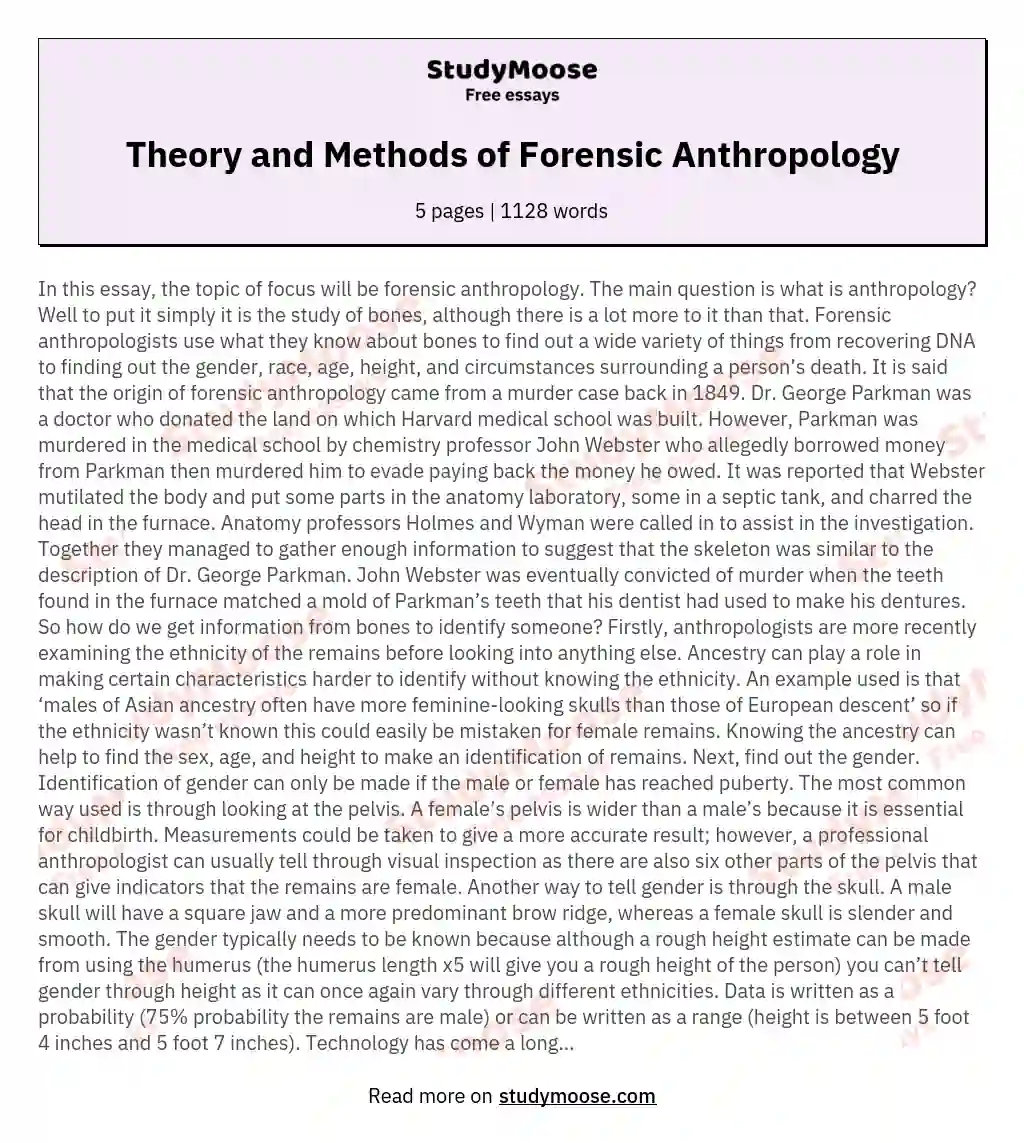 Theory and Methods of Forensic Anthropology essay