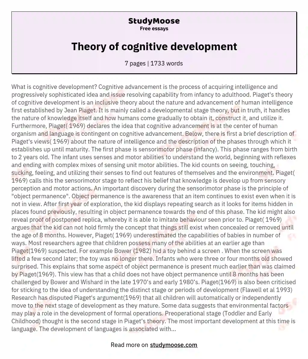 cognitive development essay example