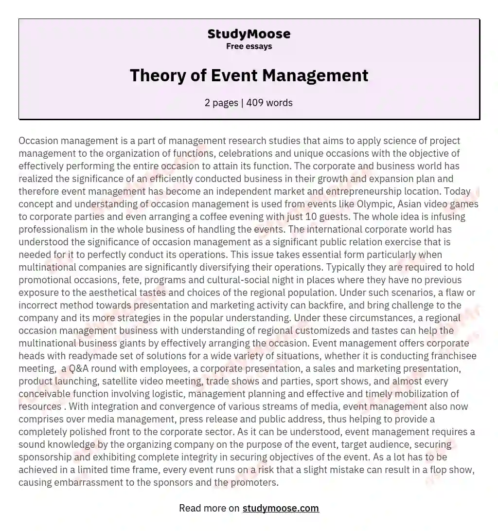 Theory of Event Management essay