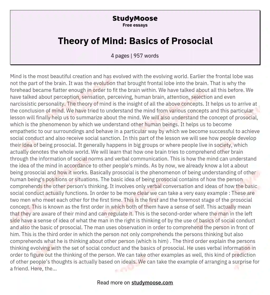 Theory of Mind: Basics of Prosocial essay
