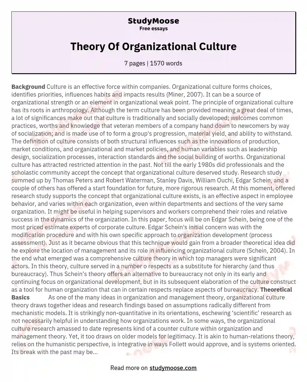 Theory Of Organizational Culture essay