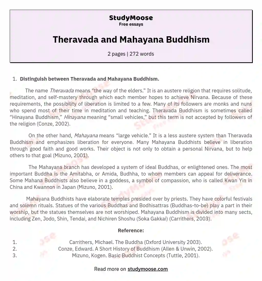 Theravada and Mahayana Buddhism essay