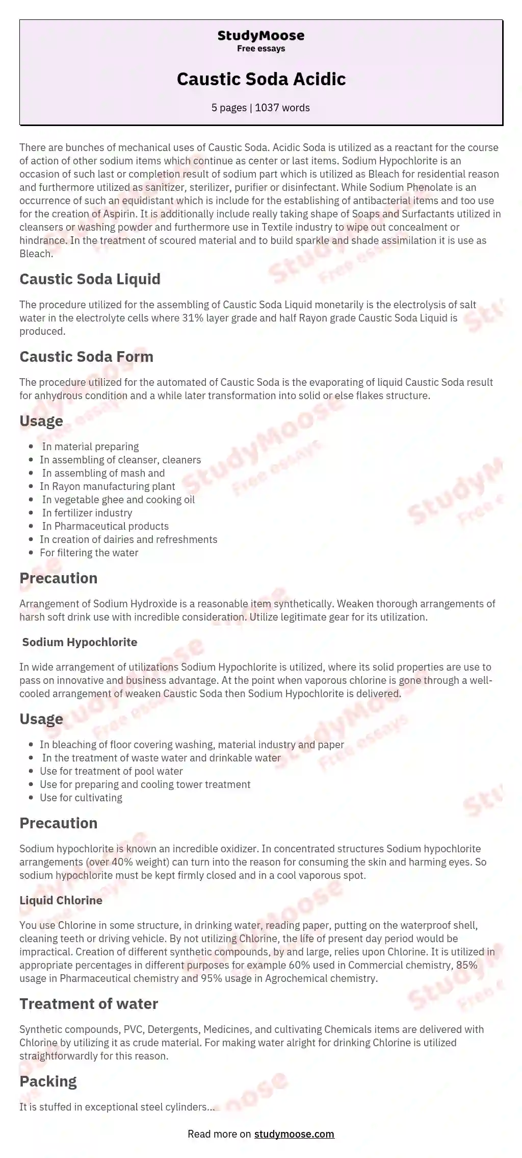 Caustic Soda Acidic essay