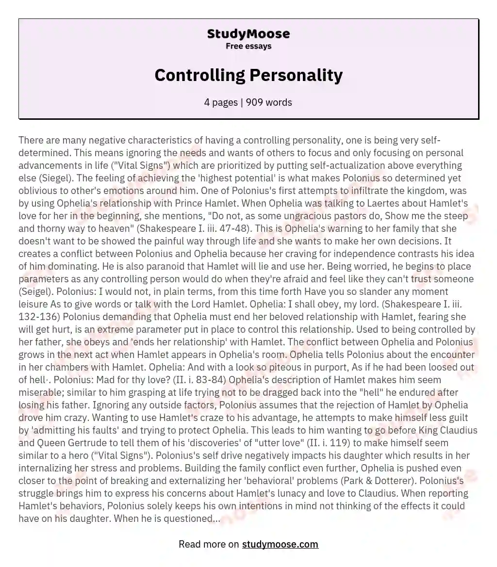 Controlling Personality essay