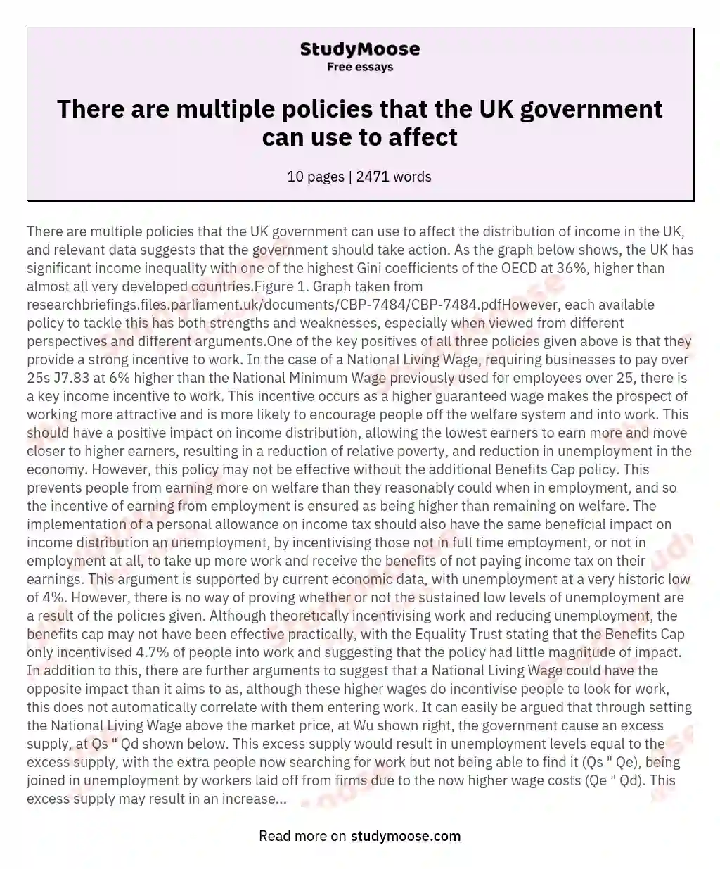 There are multiple policies that the UK government can use to affect essay