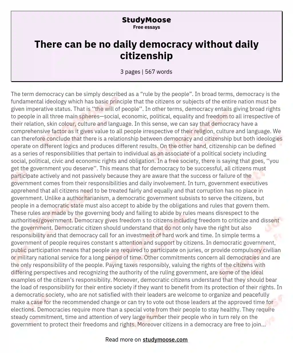 There can be no daily democracy without daily citizenship