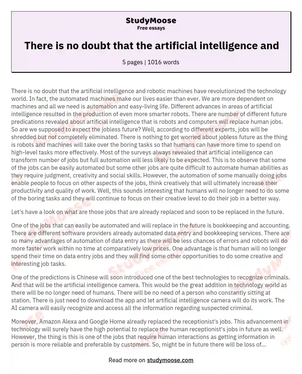 There is no doubt that the artificial intelligence and essay