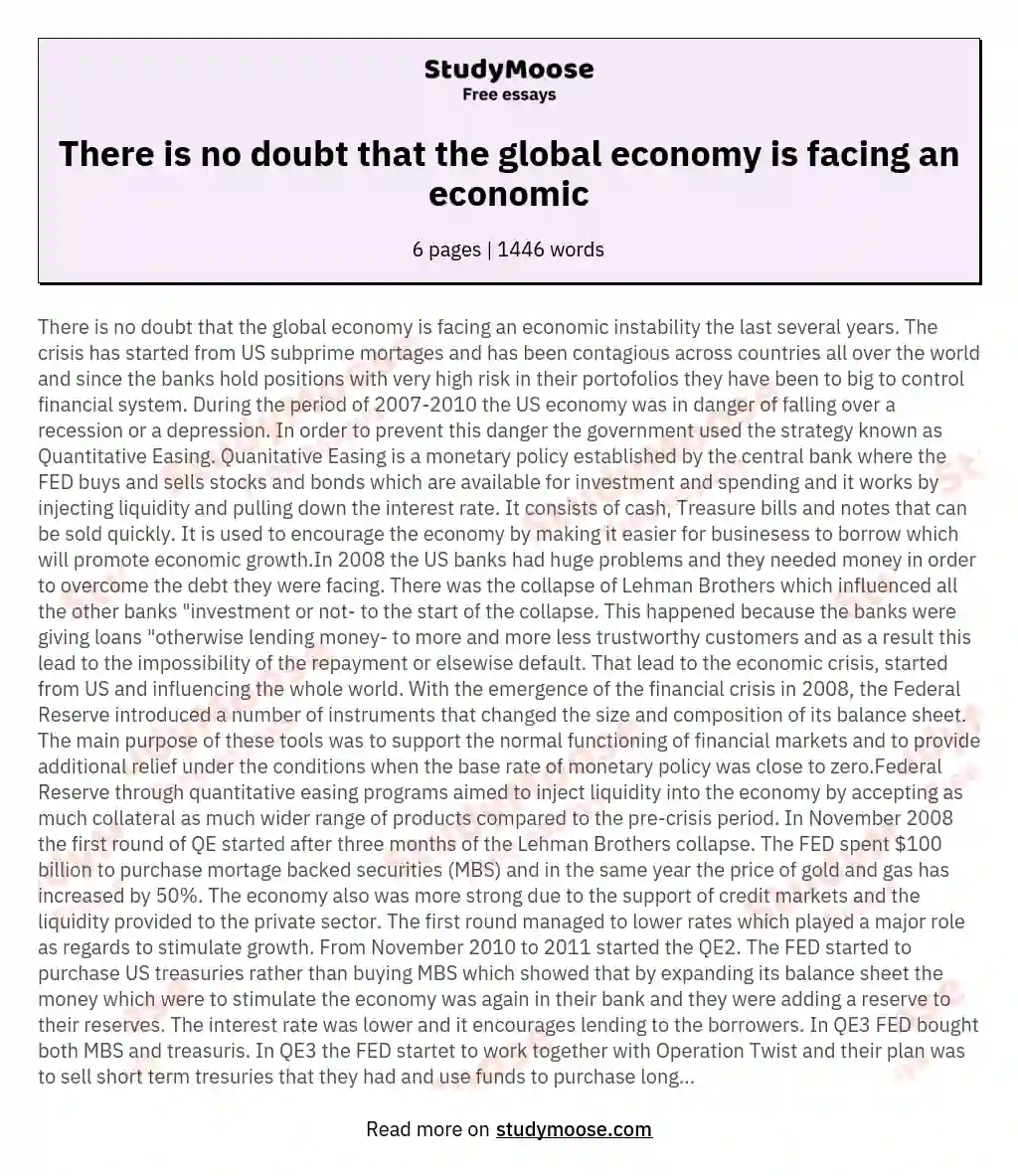 There is no doubt that the global economy is facing an economic essay