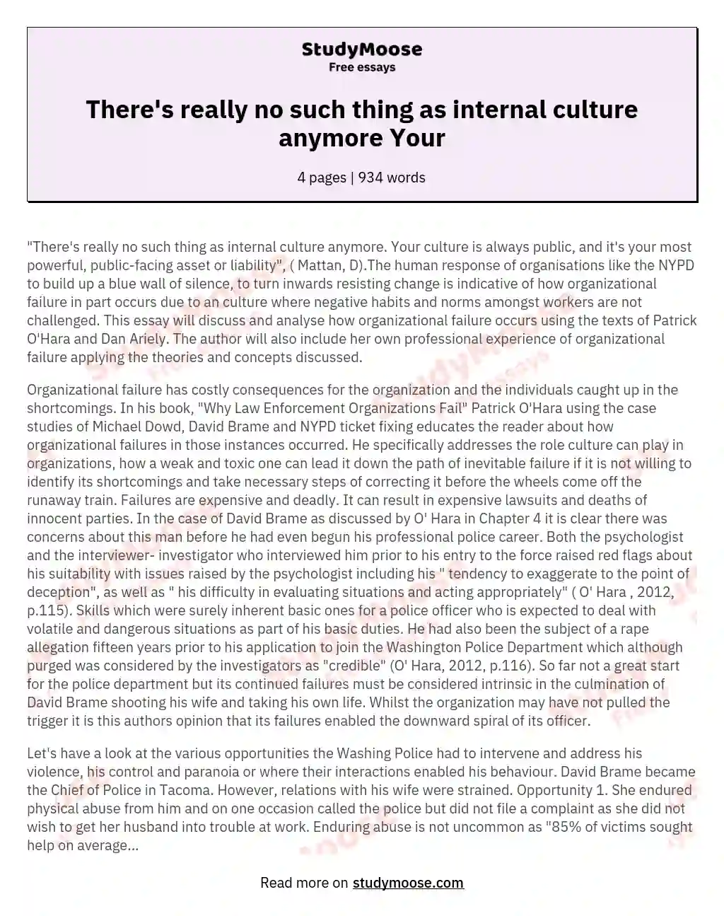 There's really no such thing as internal culture anymore Your essay