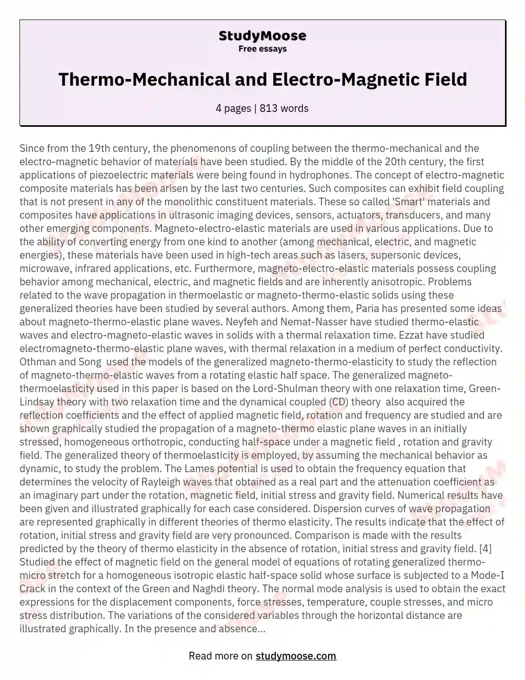 Thermo-Mechanical and Electro-Magnetic Field essay