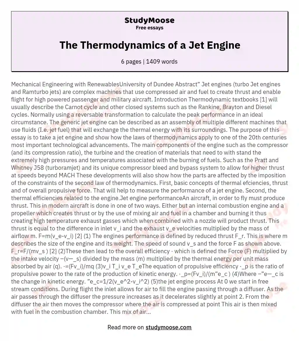 The Thermodynamics of a Jet Engine essay