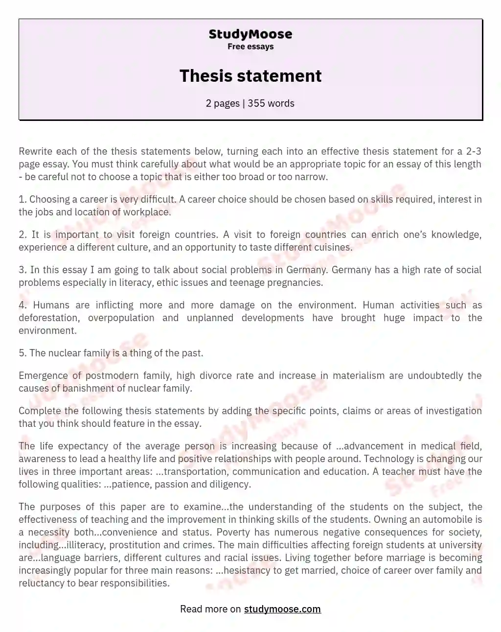 Thesis statement essay