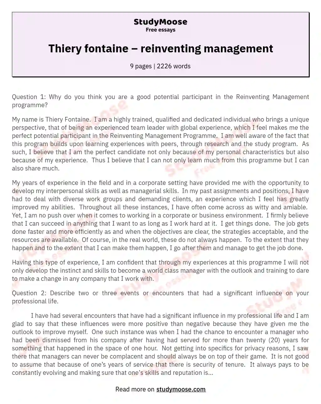 Thiery fontaine – reinventing management