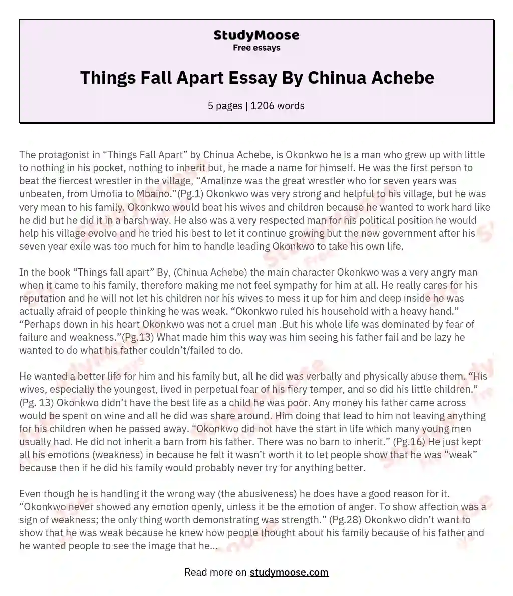 Things Fall Apart Essay By Chinua Achebe essay