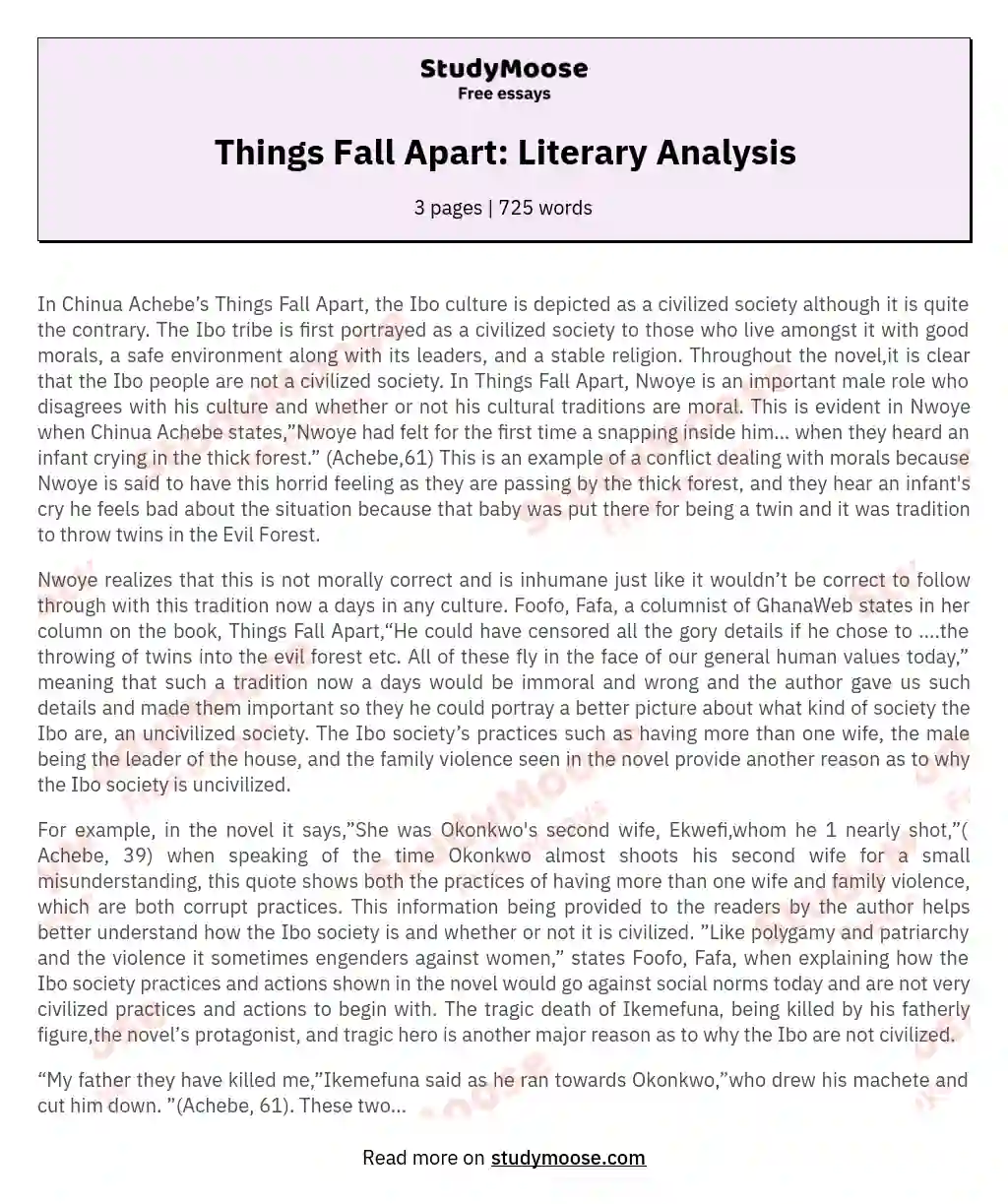 essays on things fall apart chinua achebe