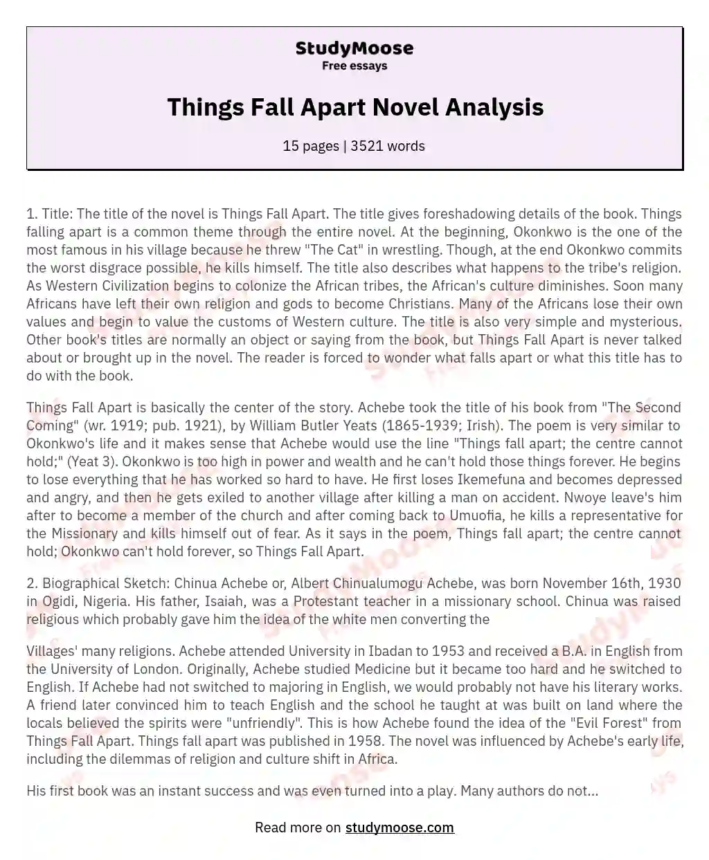 Things Fall Apart Novel Analysis essay