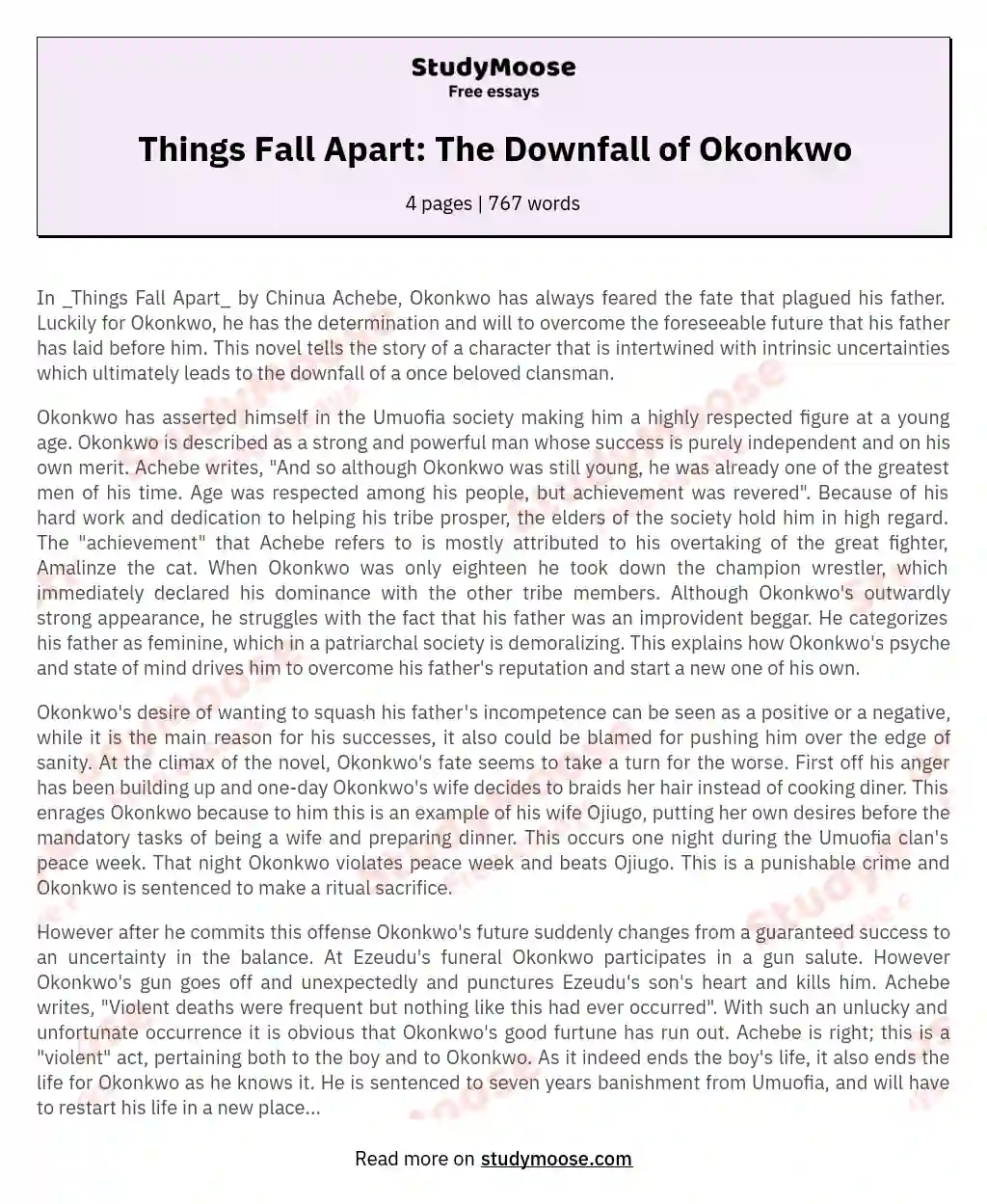 things fall apart okonkwo's downfall essay