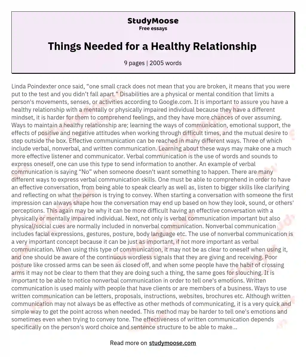 Things Needed for a Healthy Relationship  essay