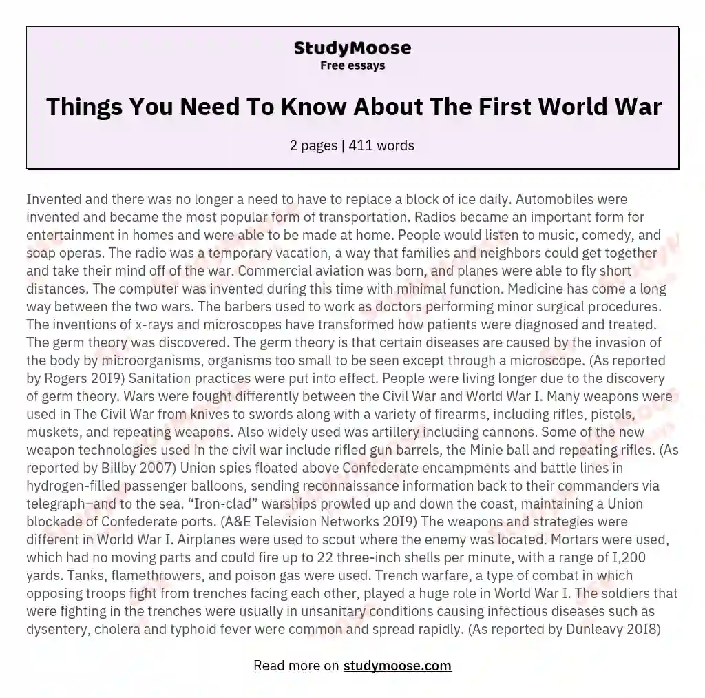Things You Need To Know About The First World War essay