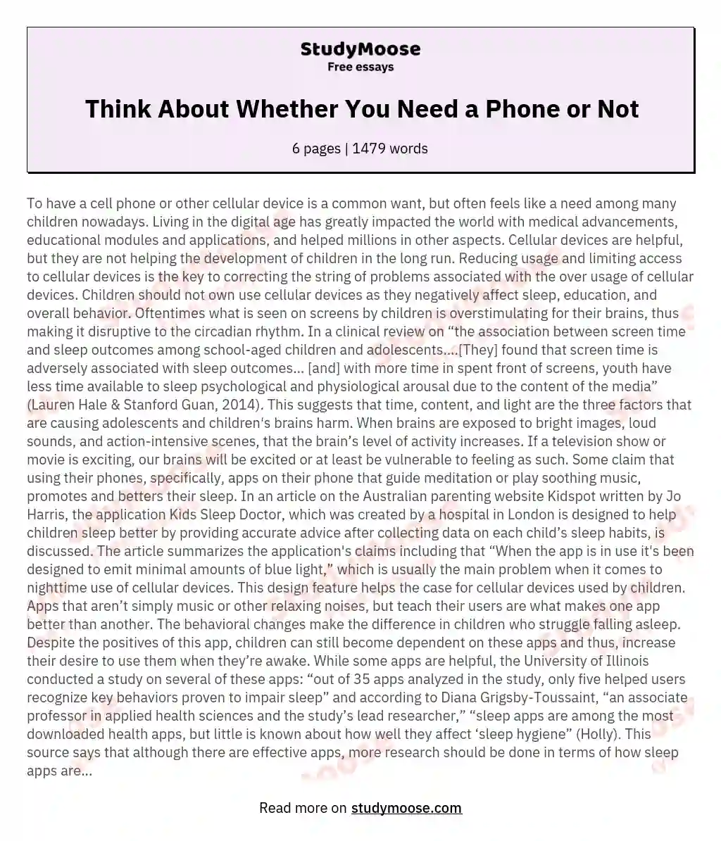 Think About Whether You Need a Phone or Not essay