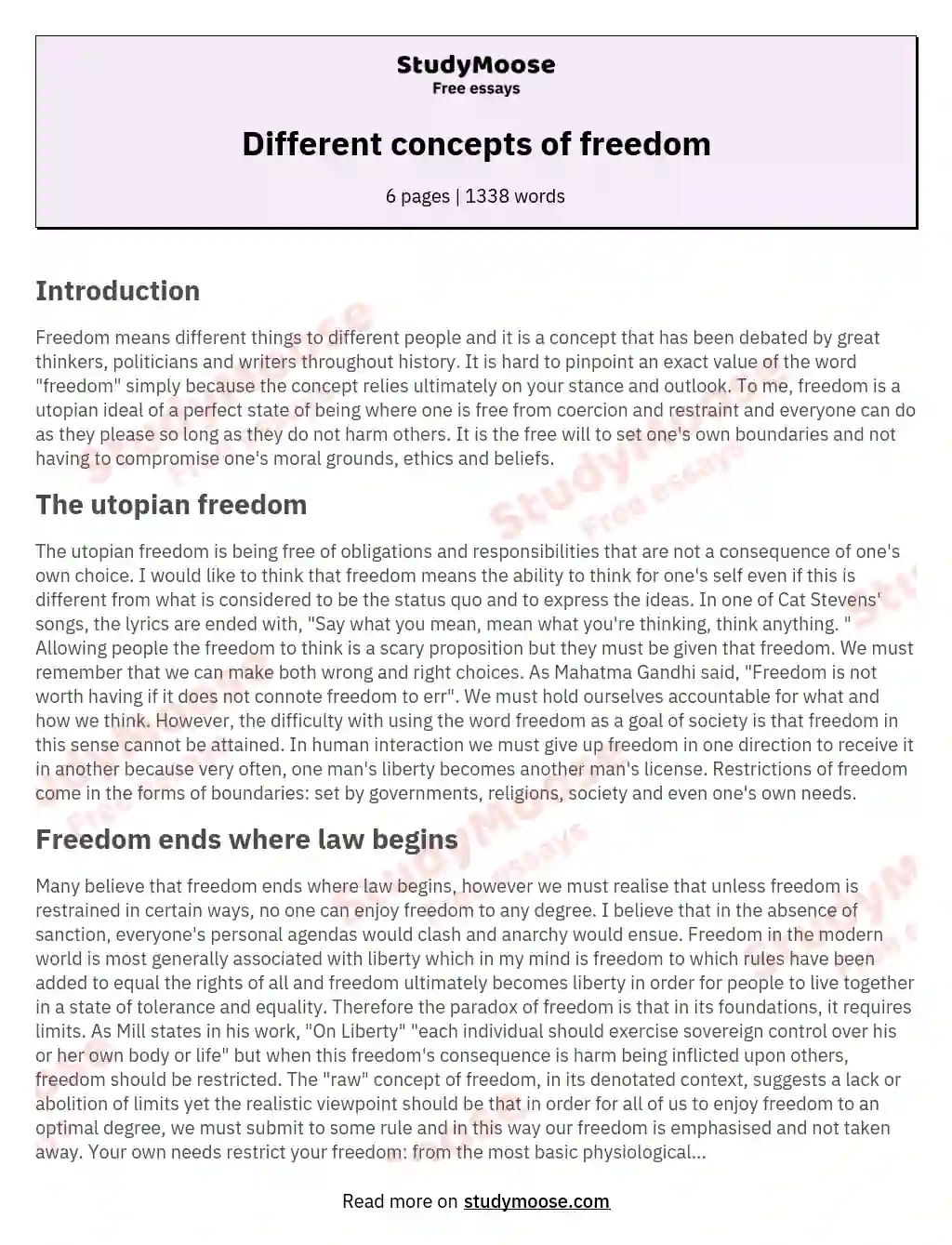 Different concepts of freedom essay