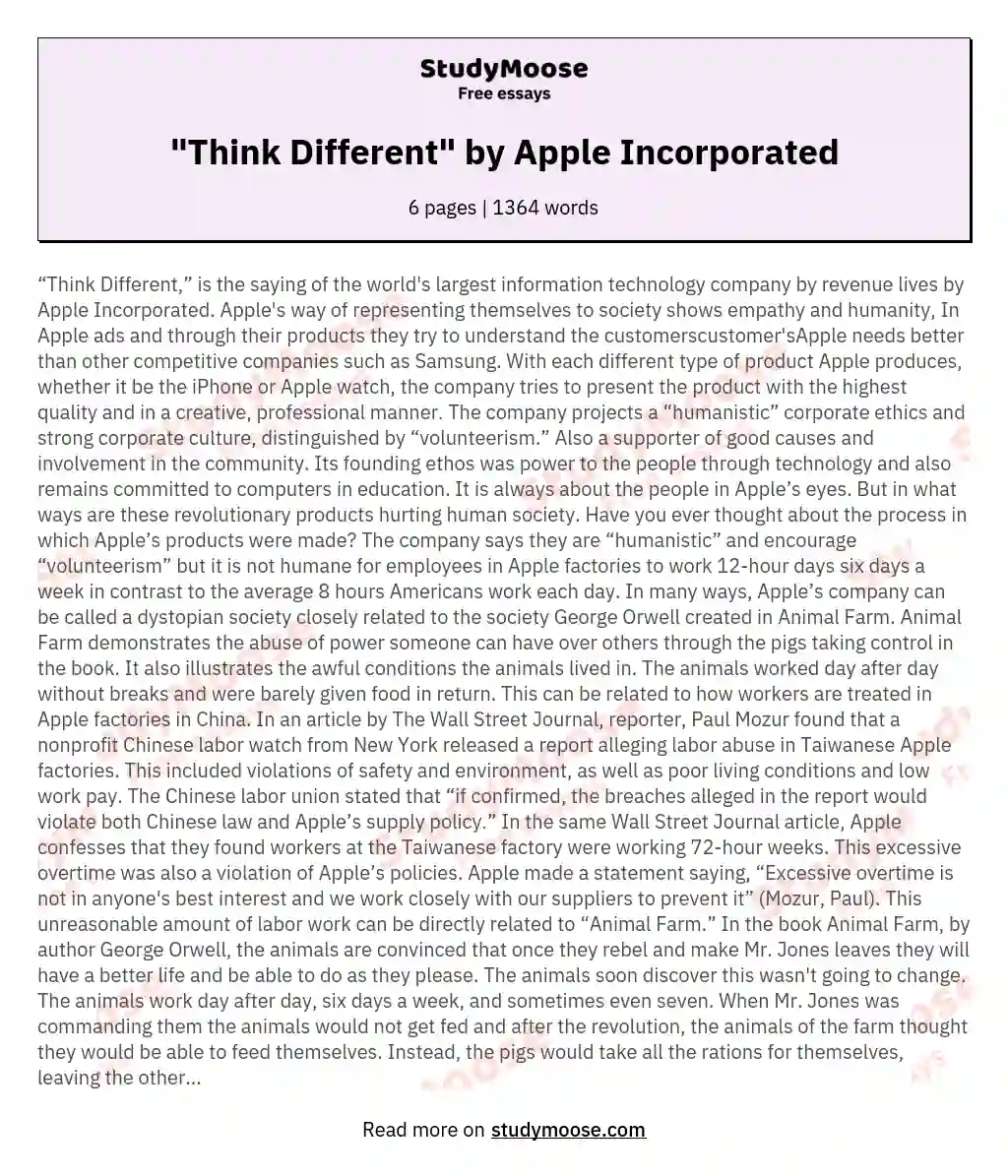 "Think Different" by Apple Incorporated essay
