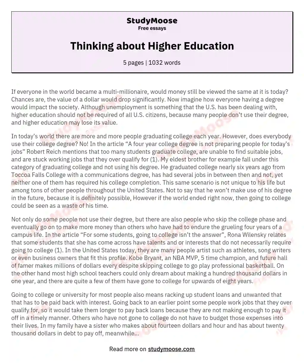 Thinking about Higher Education essay