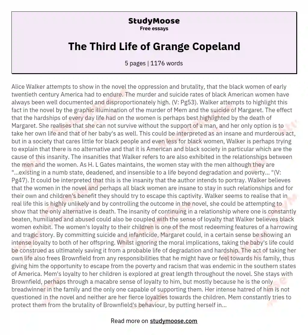 The Third Life of Grange Copeland essay