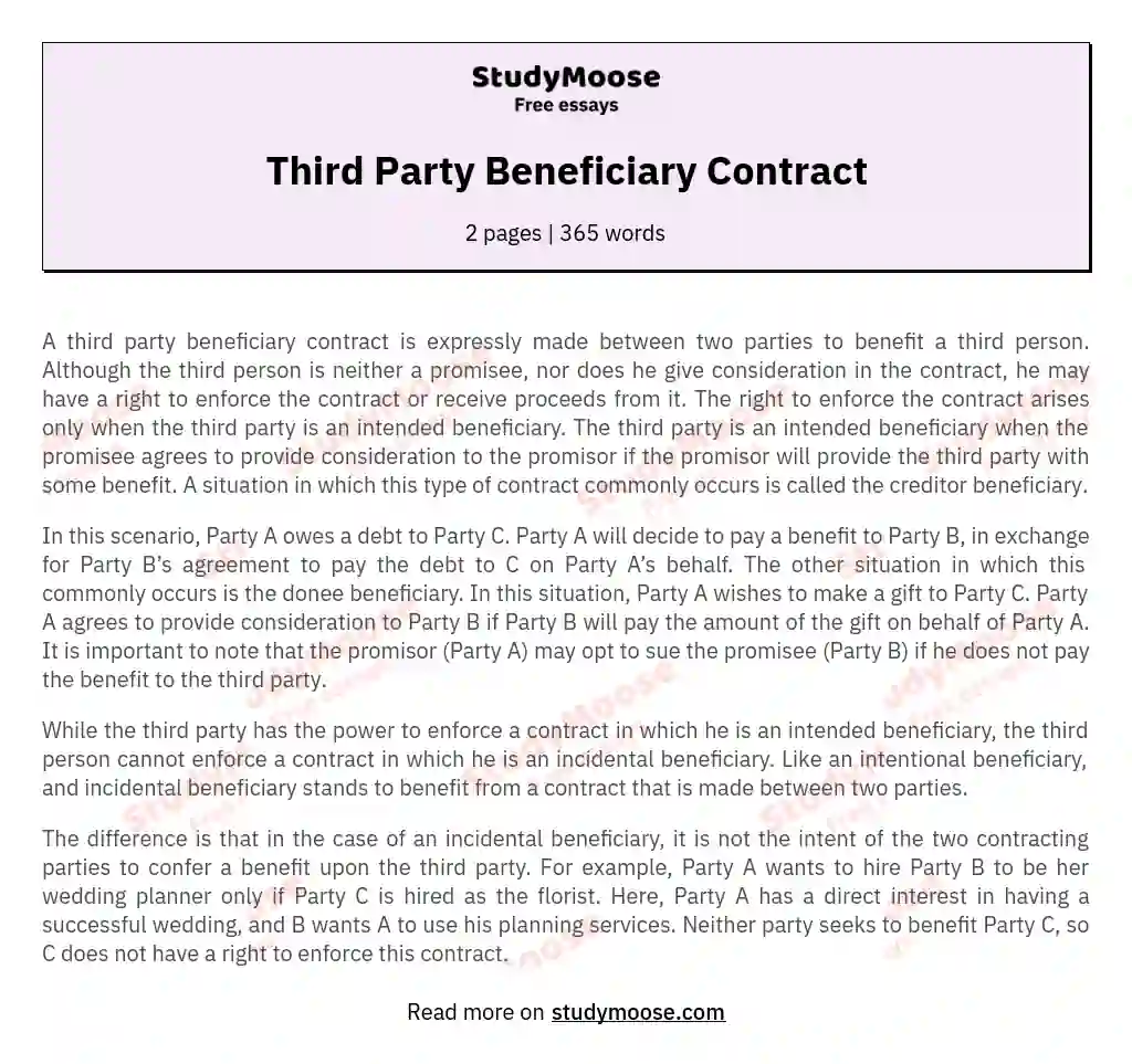 Third Party Beneficiary Contract essay