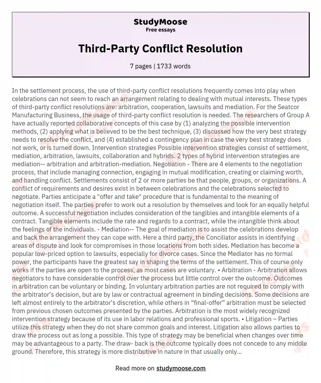Third-Party Conflict Resolution essay