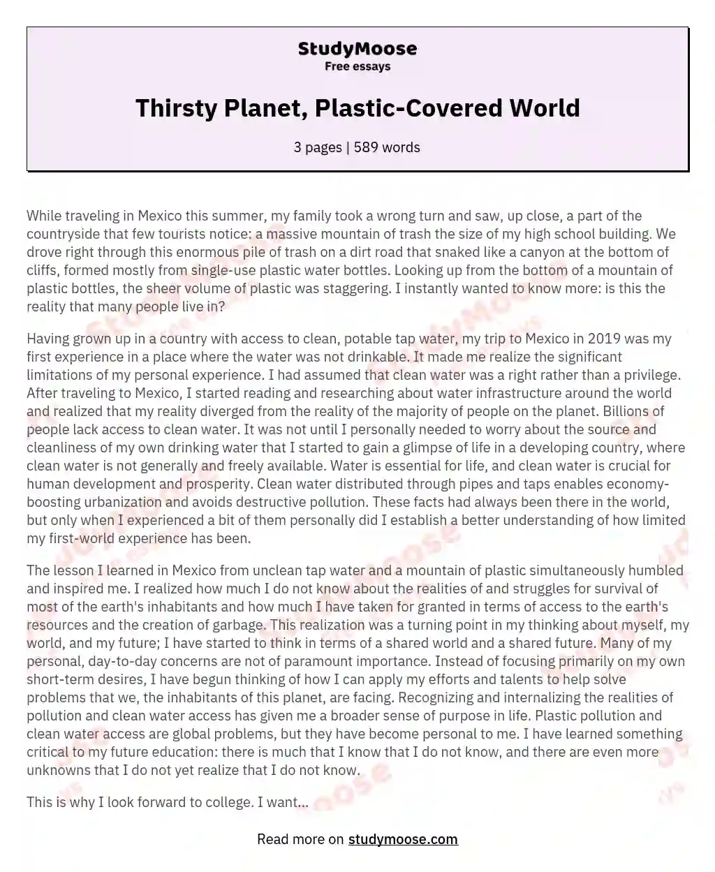 Thirsty Planet, Plastic-Covered World