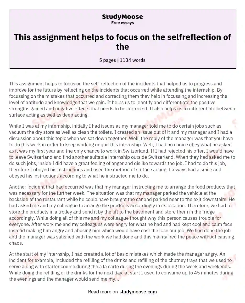 This assignment helps to focus on the selfreflection of the essay
