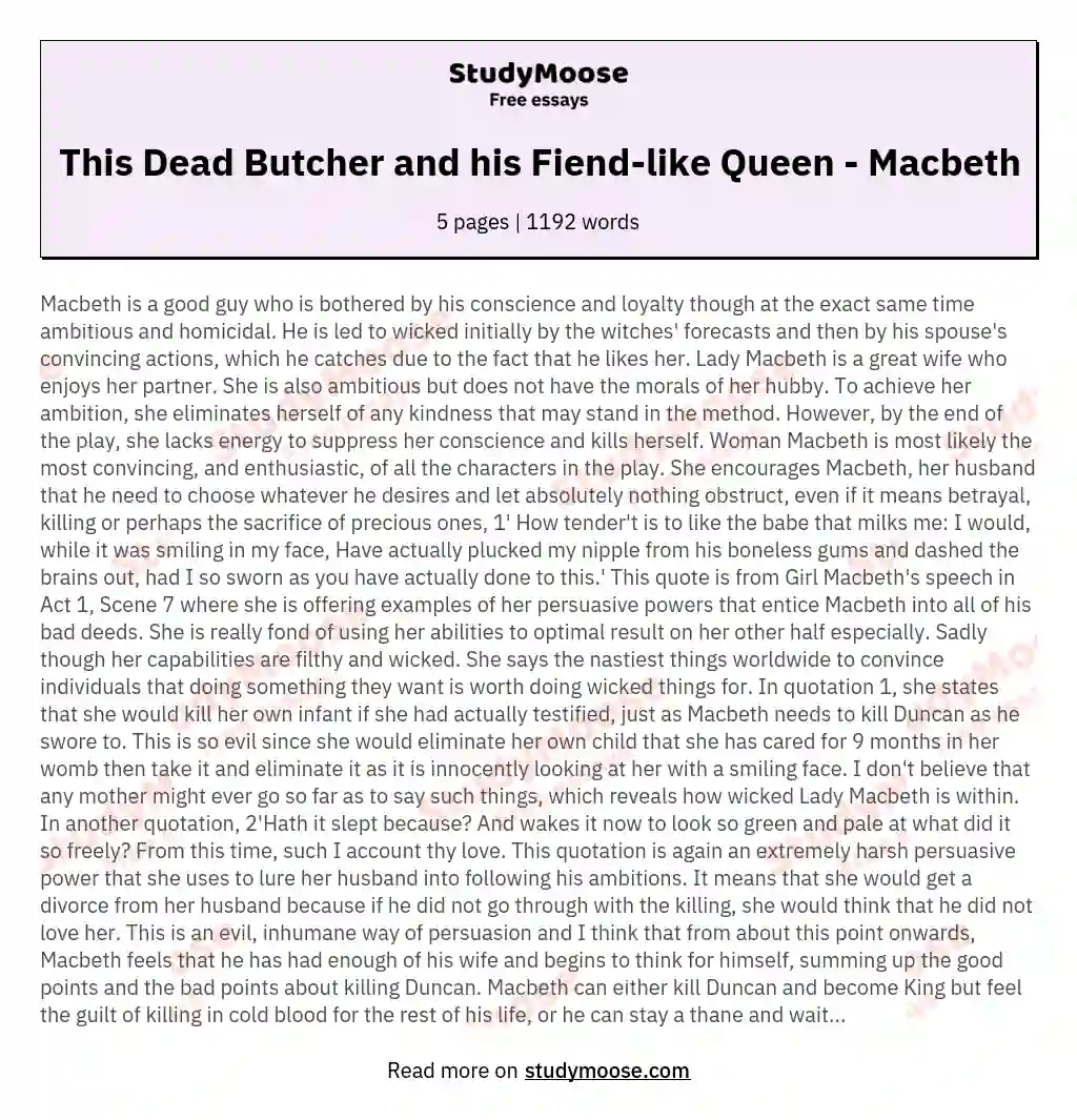 This Dead Butcher and his Fiend-like Queen - Macbeth essay